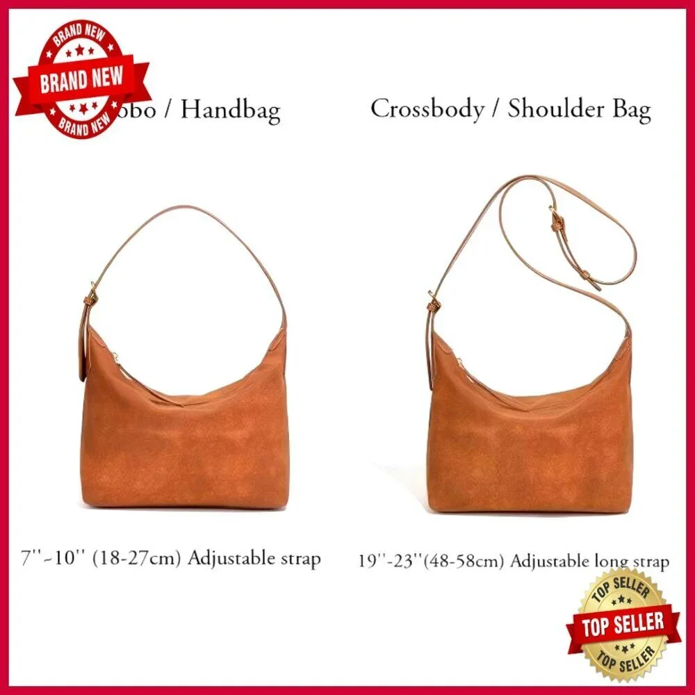 Medium Faux Suede Hobo Bag Adjustable Straps Crossbody Shoulder Purse